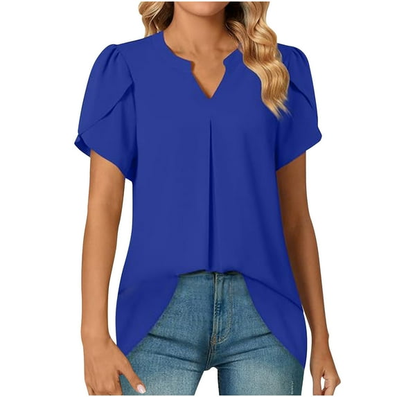 DAETIROS Short Sleeved T-Shirt Women Solid Color Undershirts Blue Size L
