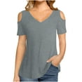 thumbnail image 1 of DAETIROS Short Sleeved T-Shirt Women V-Neck Strapless Undershirts Gray Size S, 1 of 5
