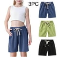 thumbnail image 1 of DAETIROS Shorts for Girls 3PC,Casual Solid Drawstring Cotton Linen Fashion Girls Summer Shorts Navy Size 9 Years, 1 of 8