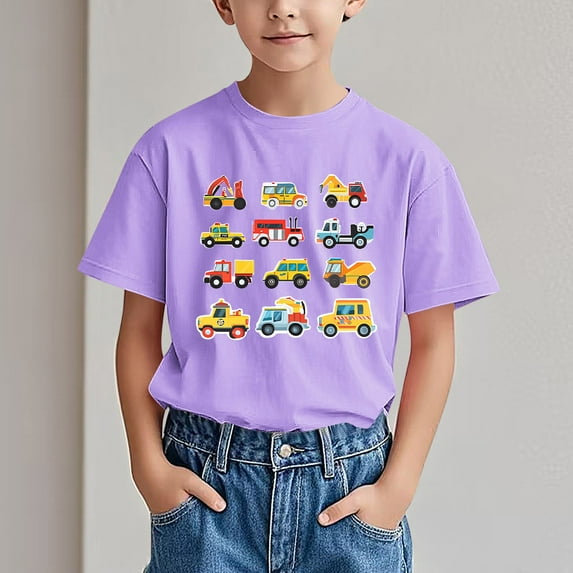 DAETIROS T-Shirt for Little Boys, Crewneck Comfy Cute Car Soft Casual Short Sleeve Boys Summer Tees Purple Size 14 T