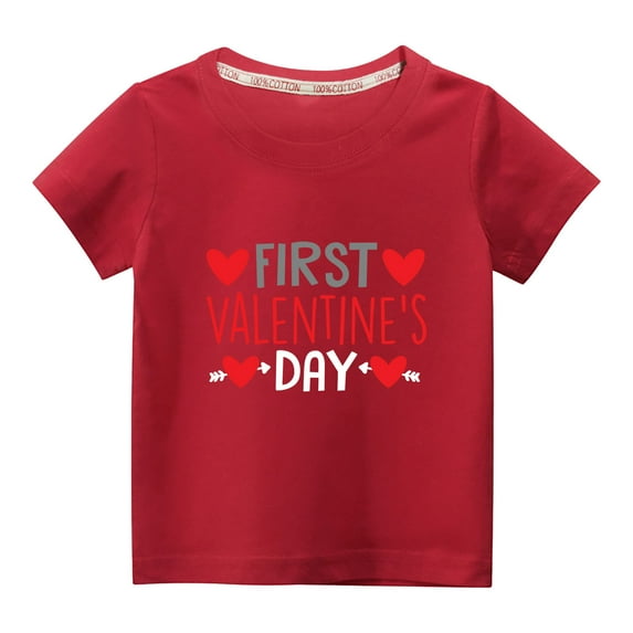 Vunhao Toddler Girl Lovely Print Shirt, Valentine's Day Crew Neck Short Sleeve Formal Red Size 9 T
