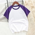 thumbnail image 1 of DAETIROS Toddler Girl Patchwork Shirt, Vacation Crew Neck Casual Short Sleeve Purple Size 6 T, 1 of 3