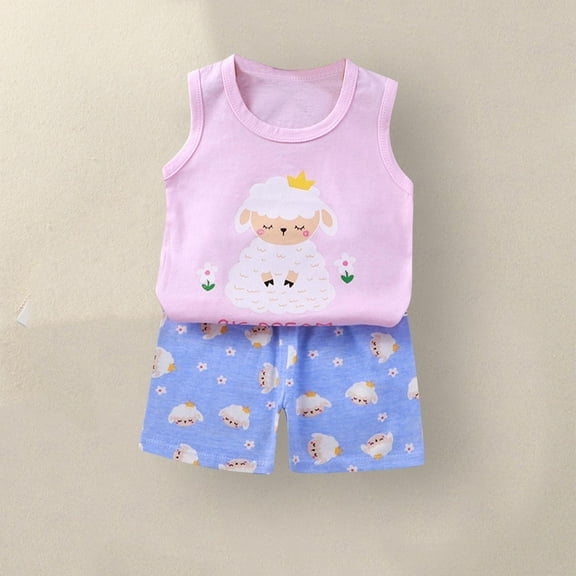 DAETIROS Toddler Girls Outfit Sets-Comfy Cotton Cute Tank Top and Shorts Girls Summer Clothes Pink Size 3M-5