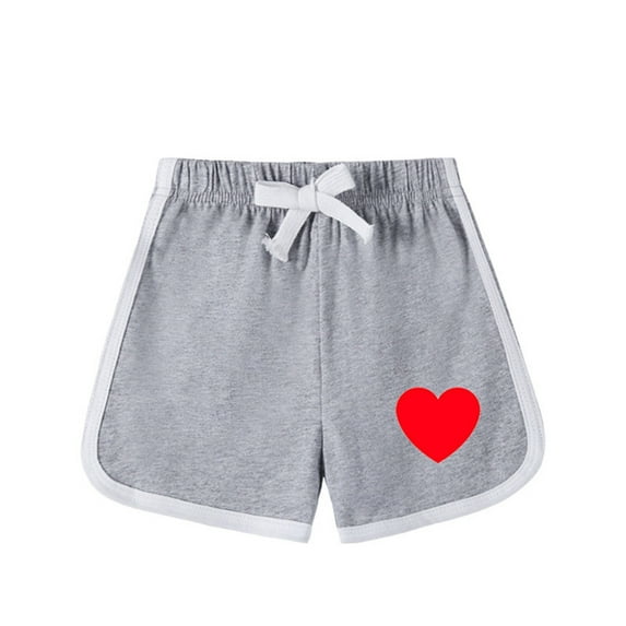 DAETIROS Toddler Girls Shorts, Cotton Drawstring Casual Comfy Heart Fashion Girls Leisure Shorts Gray Size 6 Years