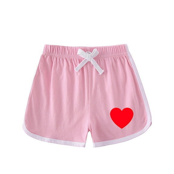 DAETIROS Toddler Girls Shorts, Drawstring Fashion Casual Comfy Cotton Heart Girls Leisure Shorts Pink Size 4 T