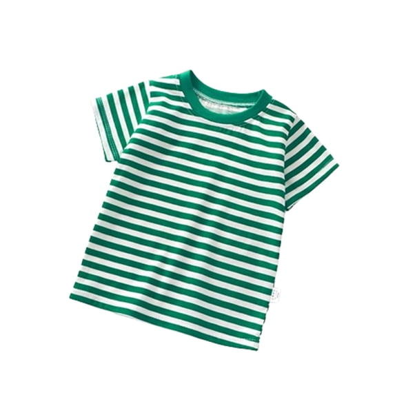 DAETIROS Toddler Girls Striped Shirt, Casual Vacation Graphic Tee Crew Neck Short Sleeve Girls Shirt Green Size 2 T