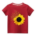 thumbnail image 1 of DAETIROS Toddler Girls Sunflower Print T-shirt, Short Sleeve Crew Neck Vacation Casual Red Size 5 T, 1 of 3