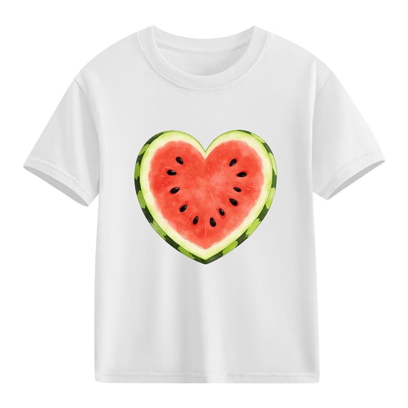 DAETIROS White Boys Cotton Heart Watermelon Graphic Tee Short Sleeve Crewneck Kids Summer Valentine T-Shirt,Size 5 T