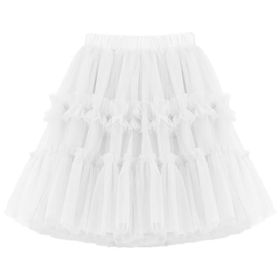 DAETIROS White Tutu Skirt for Girls - Fluffy Tiered Tulle Ruffle Skirt, Princess Party & Ballet Dress Up Skirt for Kids, Soft Waist Sizes 2-12 Years,Size 2 T