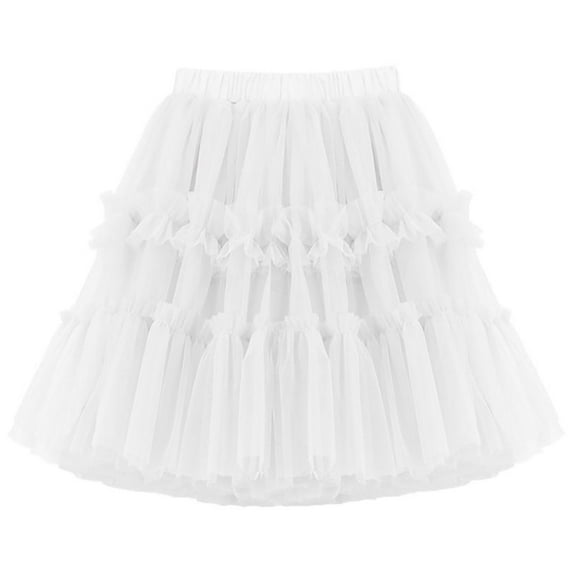 DAETIROS White Tutu Skirt for Girls - Fluffy Tiered Tulle Ruffle Skirt, Princess Party & Ballet Dress Up Skirt for Kids, Soft Waist Sizes 2-12 Years,Size 7 T