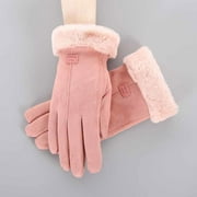 DAETIROS Winter Gloves Touch Screen Adult Woman Drive Fleece Motorcycle Leather Pink Gloves Size Free
