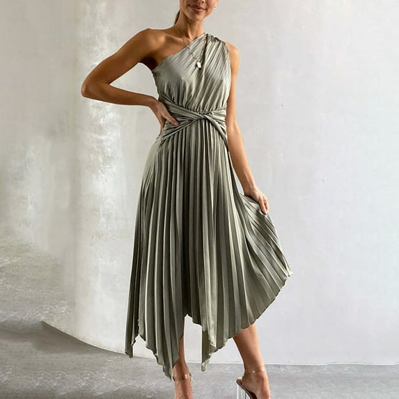 DAETIROS Women Summer Dress Solid Color Thin Dress Army Green Size XL