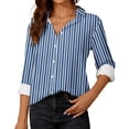 thumbnail image 1 of Fnooota Womens Button Down Shirts, Casual Long Sleeve Stripe Fall Tops Blue Size M, 1 of 5