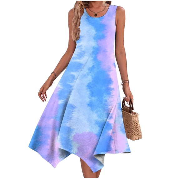 DAETIROS Womens Casual Dresses Pocket Round Neck Round Neck Thin Dress Purple Size M