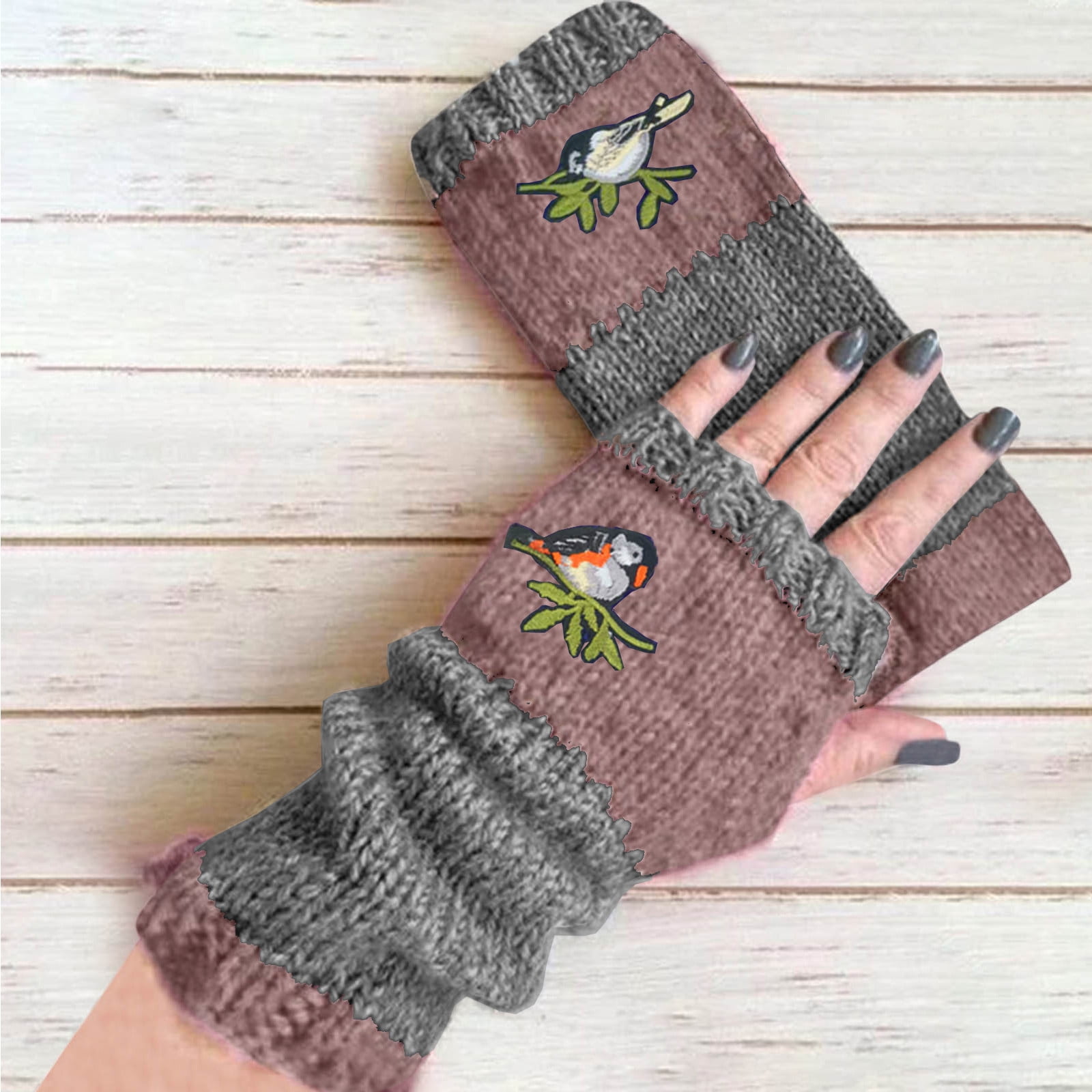 DAETIROS Womens Knit Winter Gloves No Fingers Thermal Pink Gloves Size