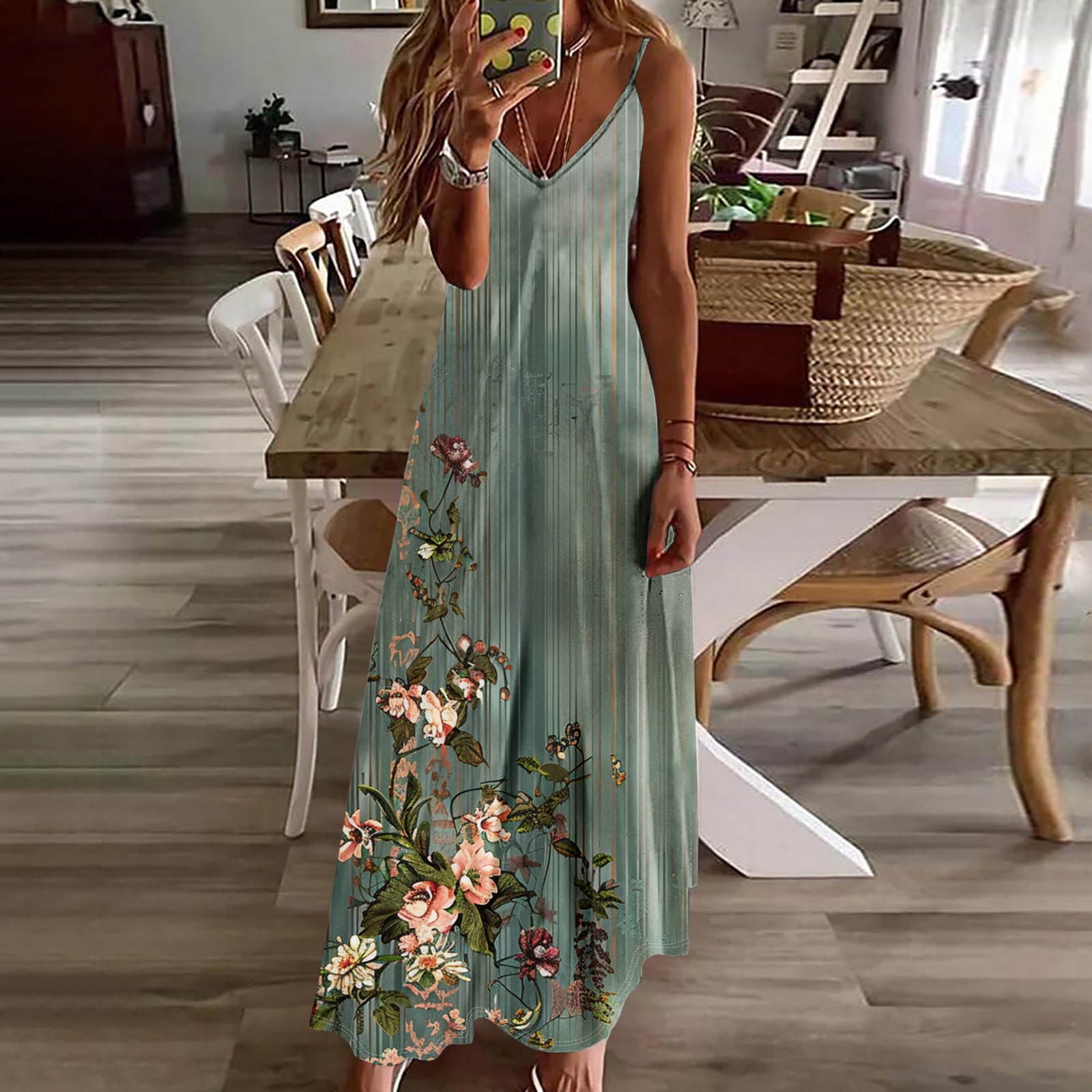Summer New Positioning Printing Suspender Pendulum Dress