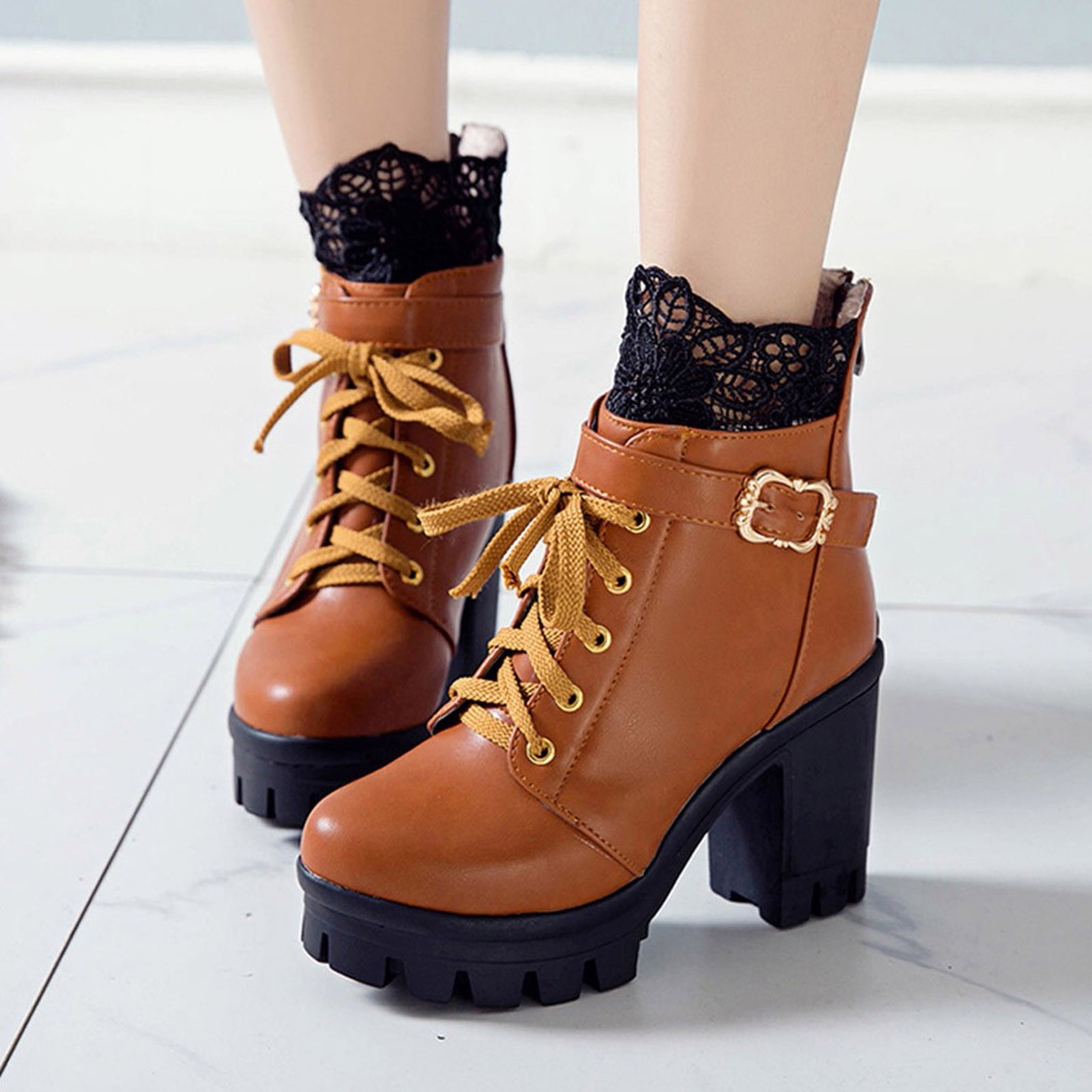 Buy Saint G Solid Black Leather Lace Up High Ankle Boots Online