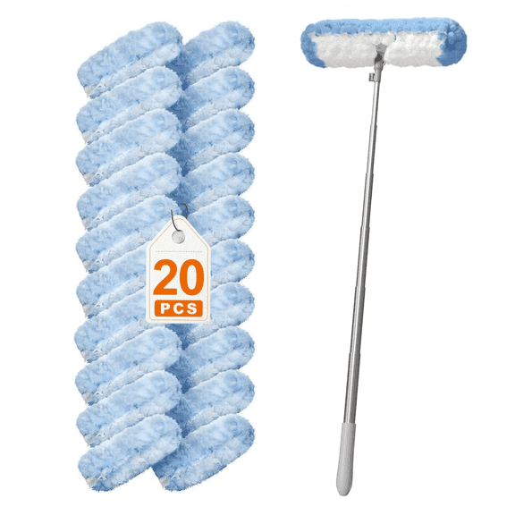 DAEX 20Pcs Duster Refill Kit with 6 ft Extendable Handle, Microfiber Dusting Pads for Home Cleaning, Hard-to-Reach Areas