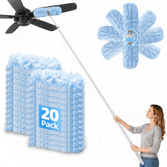 DAEX Extendable Microfiber Duster, 6 ft Handle for Ceiling Fans and High Corners, 20 Dusting Pads