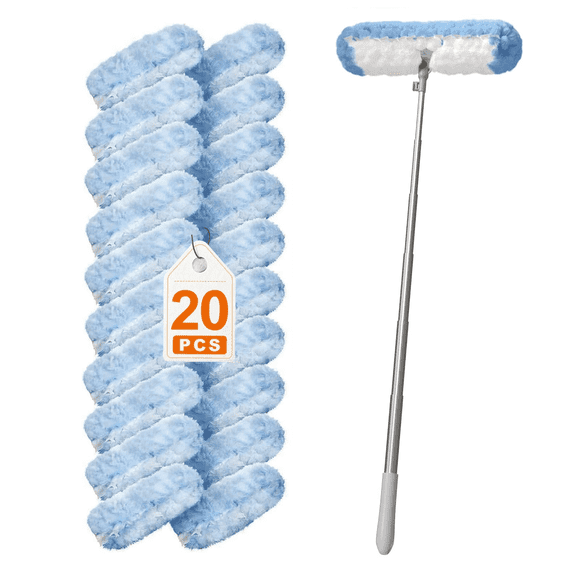DAEX 20Pcs Duster Refill Kit with 6 ft Extendable Handle, Microfiber Dusting Pads for Home Cleaning, Hard-to-Reach Areas