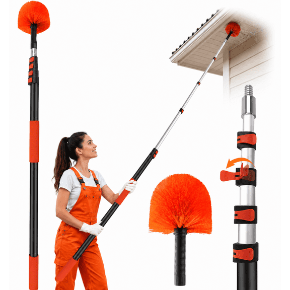 DAEX 26 FT Cobweb Duster with 4-Stage Telescopic Aluminum Pole, Extends 5-20 FT for Indoor & Outdoor