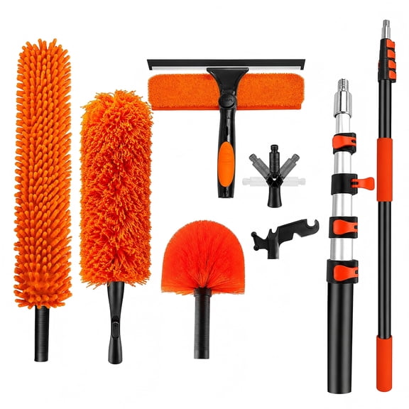 DAEX 26FT High Reach Duster Kit 5-20 FT Extendable Pole Microfiber Duster & Window Squeegee for Ceiling Fans, Cobwebs & High Ceilings