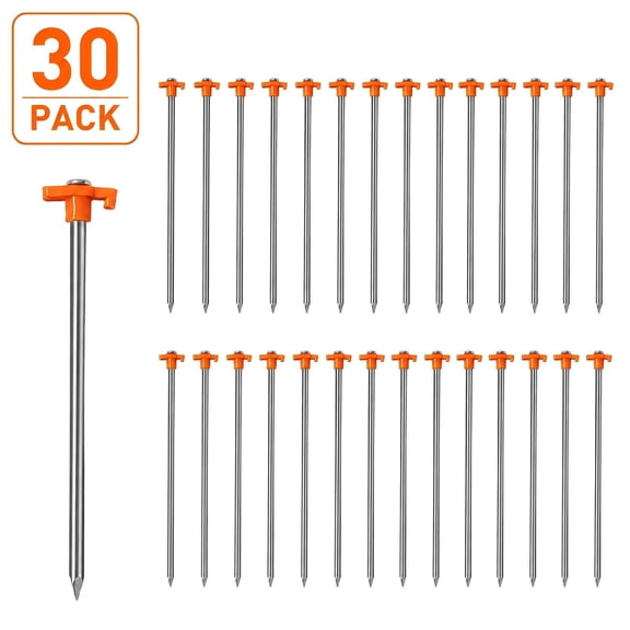 DAEX 30 Pcs Metal Tent Stakes Heavy Duty 10 inch  Non-Rust for Camping, Patio, Garden, Canopies, Grassland, Outdoor