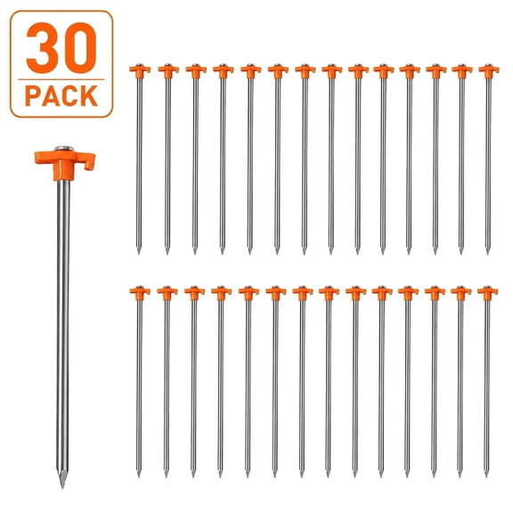 DAEX 30 Pcs 10 in Heavy Duty Tent Stakes, Rust-Resistant Steel, Silver for Camping, Garden and Patio Canopy Use