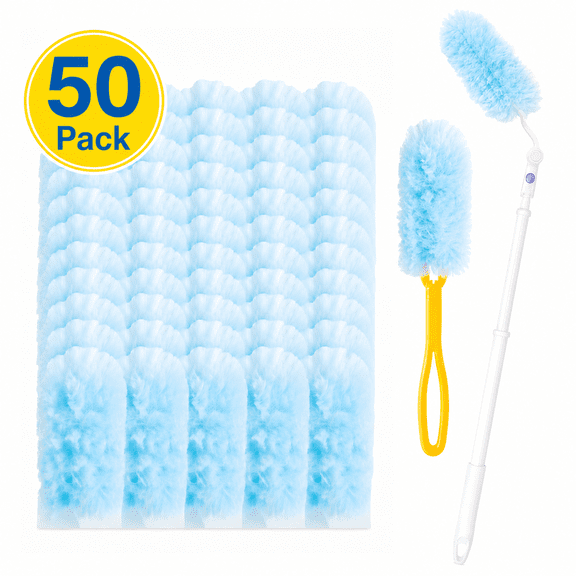 DAEX 50 Count Disposable Duster Refill Kit 2-in-1 Handle Set (3ft Extendable & Short) Multi-Surface 360 Cleaning for Furniture, Blinds, Fans & Walls