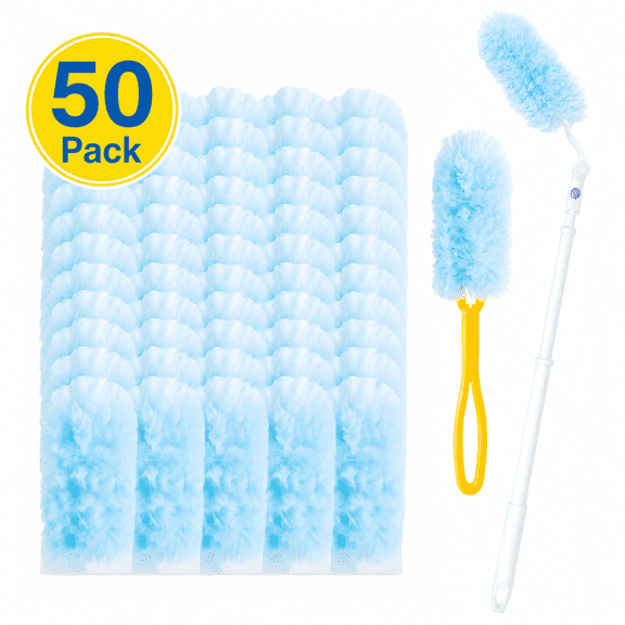 DAEX Heavy-Duty Duster Refills with 3 ft Extendable and Short Handles for Furniture, Blinds, Ceiling Fans, Walls and Tight Spaces, 50 Count