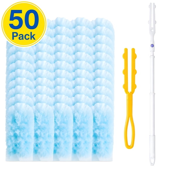 DAEX 50 Count Disposable Duster Refill Kit  2-in-1 Handle Set (3ft Extendable & Short)  Multi-Surface 360 Cleaning for Furniture, Blinds, Fans & Walls