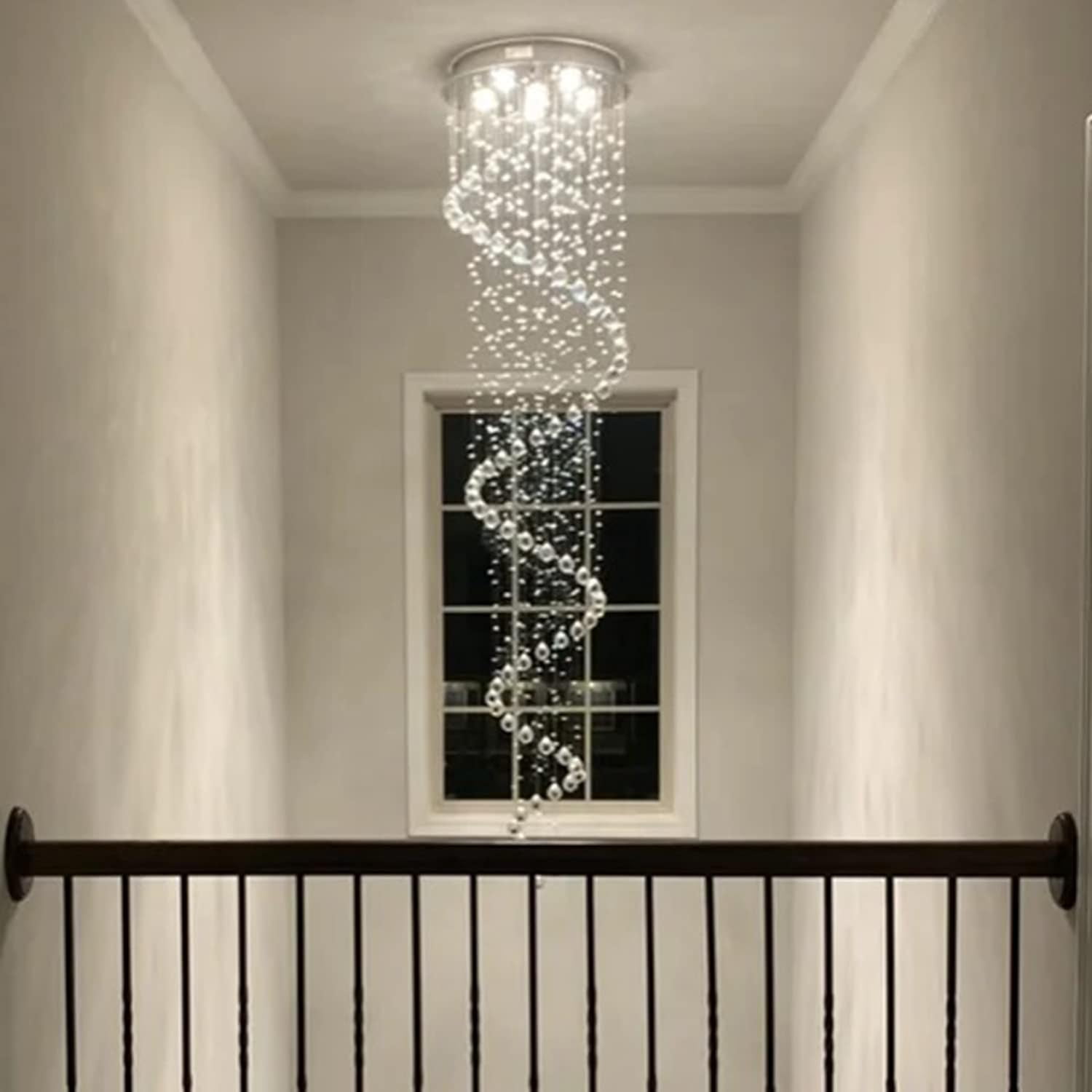87-Inch Chrome Spiral Crystal Chandelier for High Ceilings