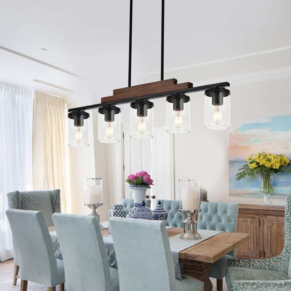 DAFANYA Industrial Farmhouse Linear Chandeliers 5 Light Dining Room