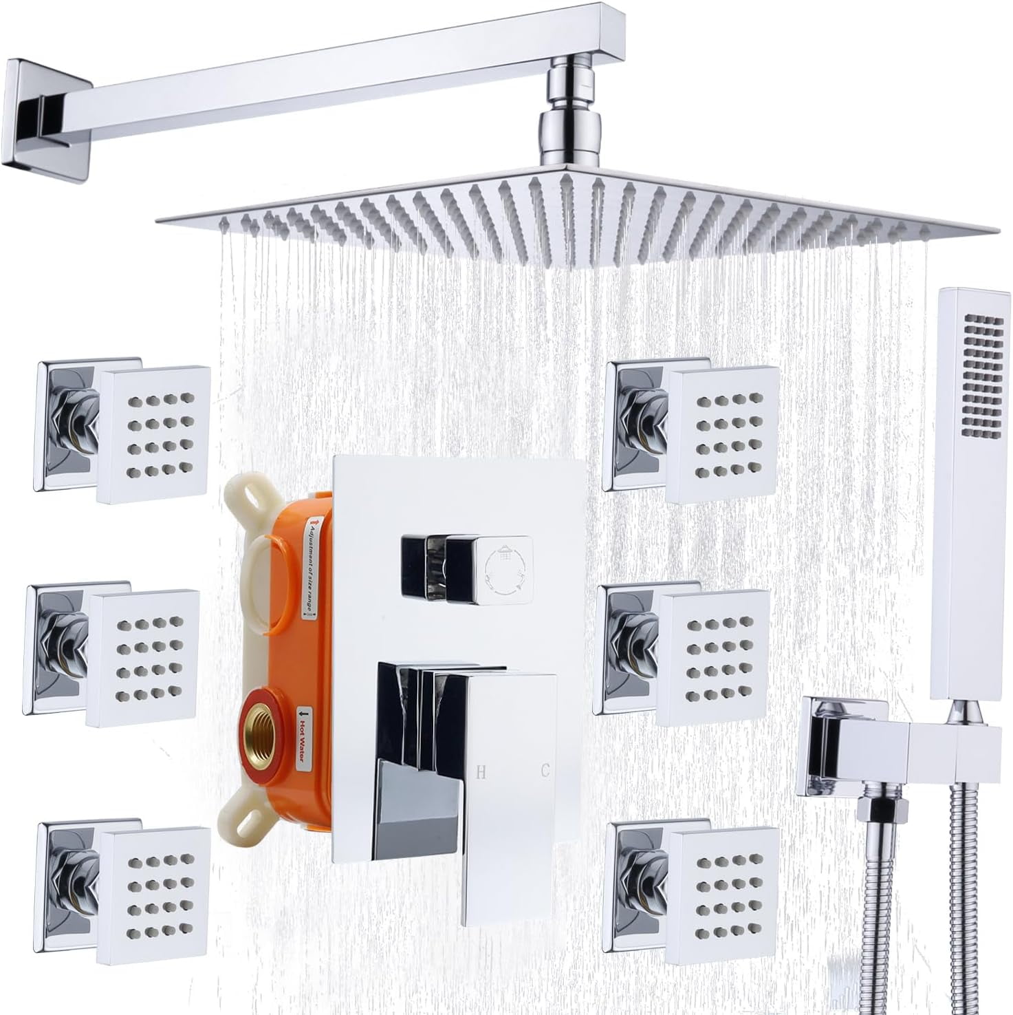 DAFANYA Rain Shower System with Body Jets, 12 Inch Powerful Full Body
