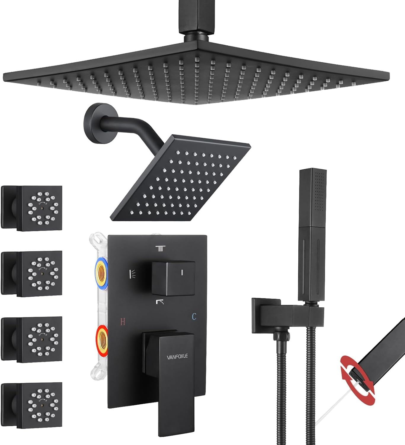 DAFANYA Shower Faucet Set Matte Black Shower System,Four Modes Shower