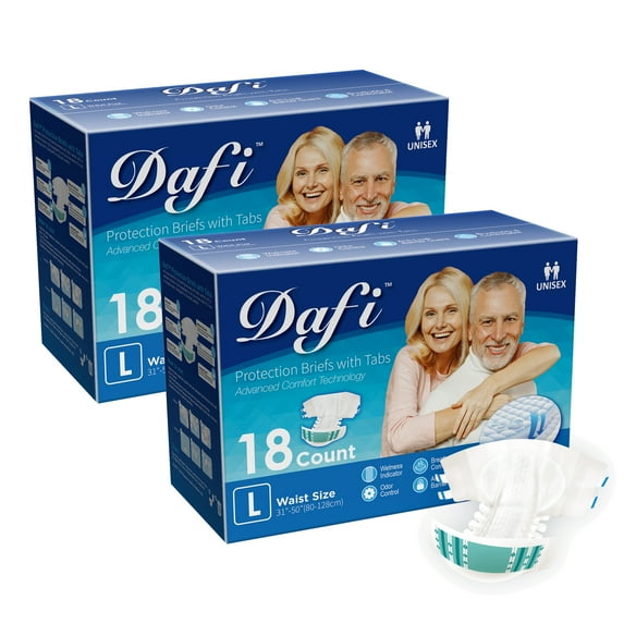 DAFI Adult Diapers Disposable Incontinence Briefs with Tabs, L/36 Ct Postpartum Leakproof Incontinence Underwear for Women & Men