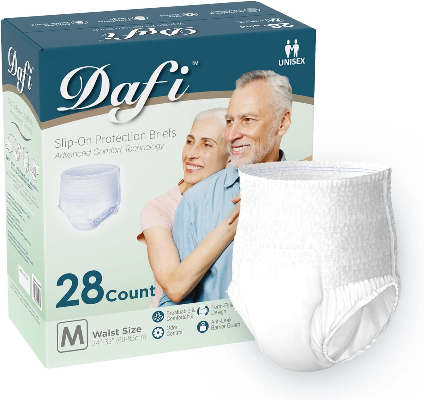 DAFI Adult Incontinence Underwear for Women & Men, M/28 Count Overnight
