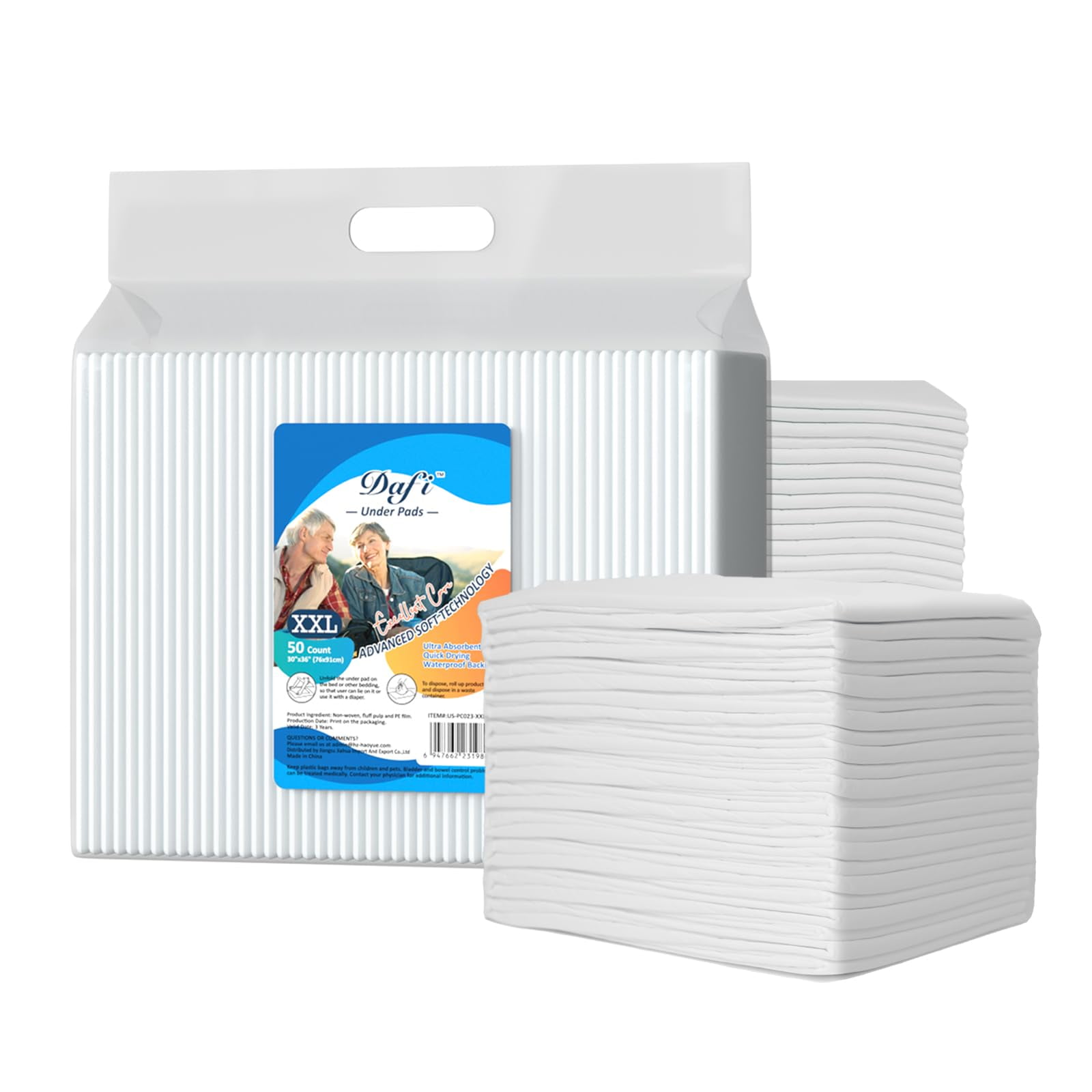 DAFI Disposable Incontinence Bed Pads Extra Large 30x 36(50 Count) Thick Underpads, Effective Odor Control Pee Pads, Chucks Pads, Super Absorbent Protection for Elderly, Adults, Baby