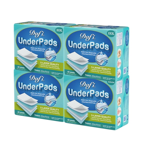 DAFI Disposable Incontinence Bed Pads Extra Large 36x 36(160 Count) Thick Underpads, Effective Odor Control Pee Pads, Chucks Pads, Pack of 4