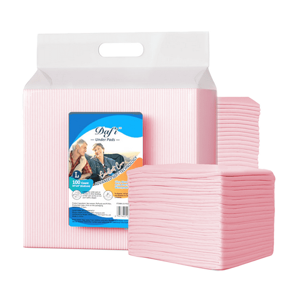DAFI Disposable Incontinence Bed Pads Large 24x 24(100 Count) Thick Underpads, Effective Odor Control Pee Pads, Chucks Pads, Super Absorbent Protection for Elderly, Adults, Baby