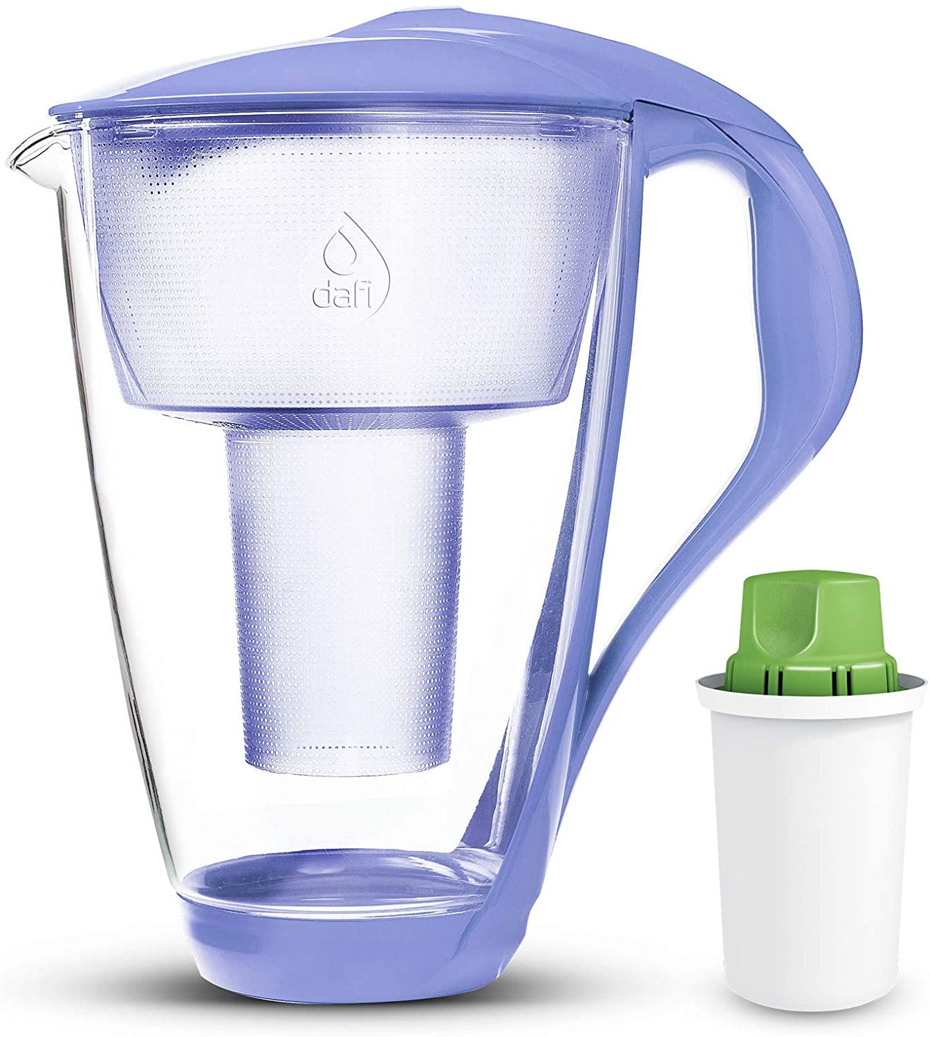 DAFI Jarra de filtro de agua de vidrio con filtro alcalino, 64 onzas,  purificador de agua para agua potable, jarra de filtro claro, purificador  de