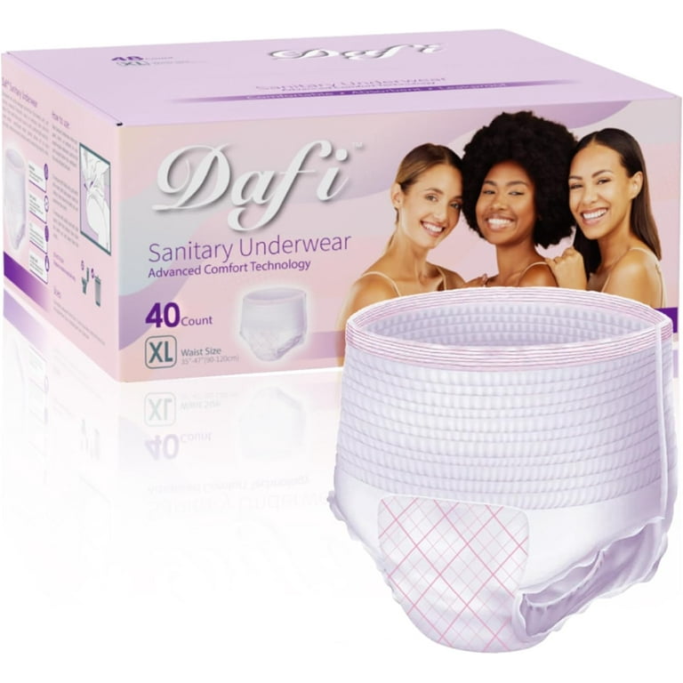 DAFI Menstrual Period & Postpartum Incontinence Underwear for Women, 40  Count/Extra Large Overnight Disposable Briefs, Teen Leak-Proof Panty Style  Pad