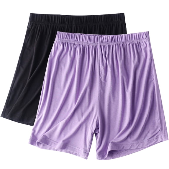 DAFPZW 2 Pack Soft Pj Shorts for Women Elastic High Waisted Knee Length Casual Sleepwear Lightweight Cozy Pajama Bottoms