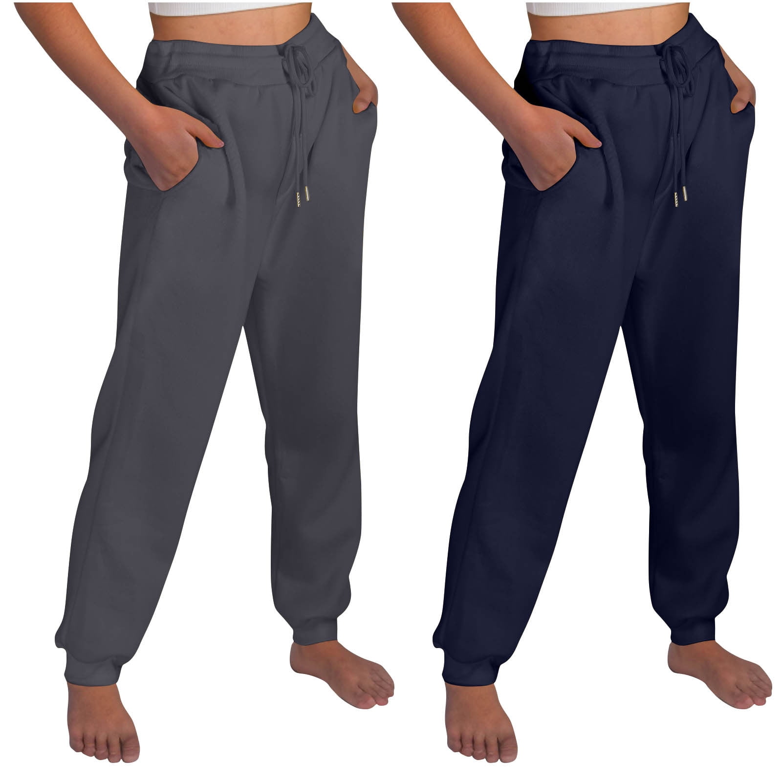 DAFPZW 2 Pack Women Joggers High Waist Drawstring Fleece Athletic Pants ...