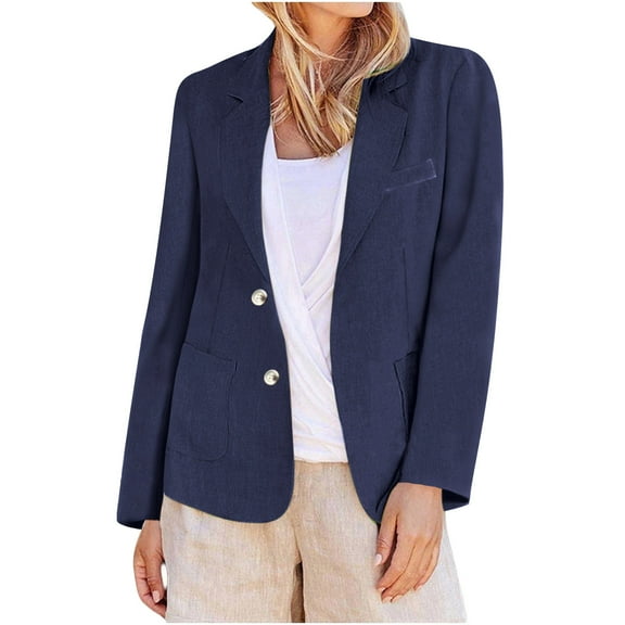 DAFPZW 2025 Summer Fall Linen Blazer Women Lightweight 3/4 Stretchy Ruched Sleeve Fully-Lined Casual Work Jacket with Pockets