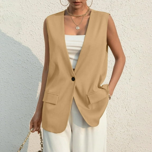 DAFPZW 2025 Vest Tops for Women Trendy Summer Sleeveless Blazer Jackets Button Casual Open Front Waistcoat Dressy Suit Vest