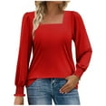thumbnail image 1 of 2026 Womens Square Neck Blouses Tops Fall Fashion Ruffle Trim Long Sleeve Stretchy Pullover Tops Smocked Cuffs Loose Fit Tops, 1 of 5