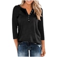 thumbnail image 1 of DAFPZW 3/4 Length Sleeve Womens Tops Cotton Dressy Button V Neck Shirt Casual Raglan Shirts Color Block Tunic Blouses, 1 of 9