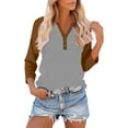 thumbnail image 1 of DAFPZW 3/4 Length Sleeve Womens Tops Cotton Dressy Button V Neck Shirts Casual Raglan Shirts Color Block Tunic Blouses Basic Tees, 1 of 7