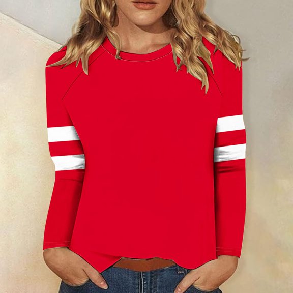 DAFPZW 3/4 Sleeve Shirt for Womens Crewneck Color Block Raglan Casual Trendy Summer Solid Tops